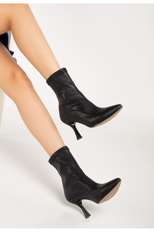 Ayakkabı Aşkı Siyah Yüksek İnce Topuklu Streç Kadın Bot