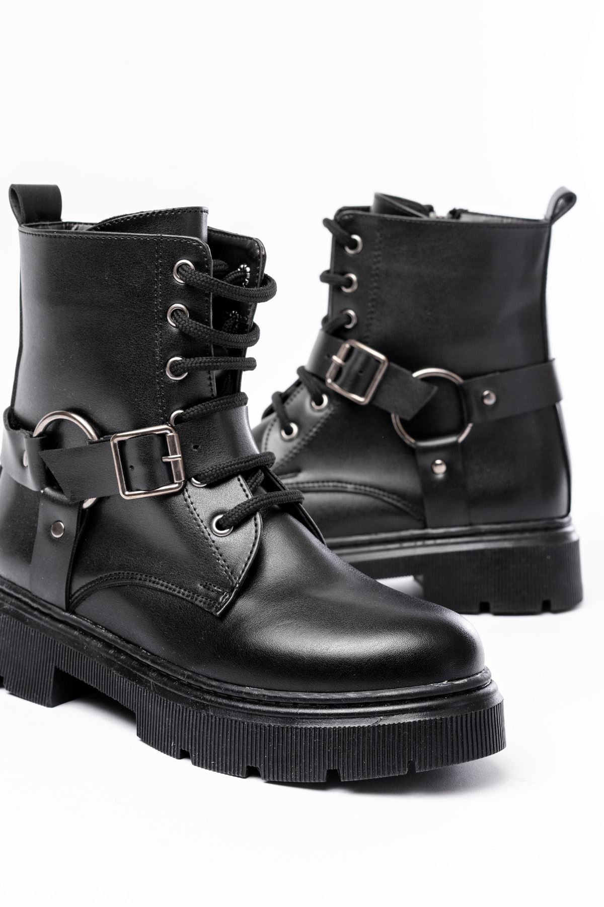 Ayakkabı Aşkı Siyah Toka Aksesuarlı Fermuarlı Günlük Kadın Bot