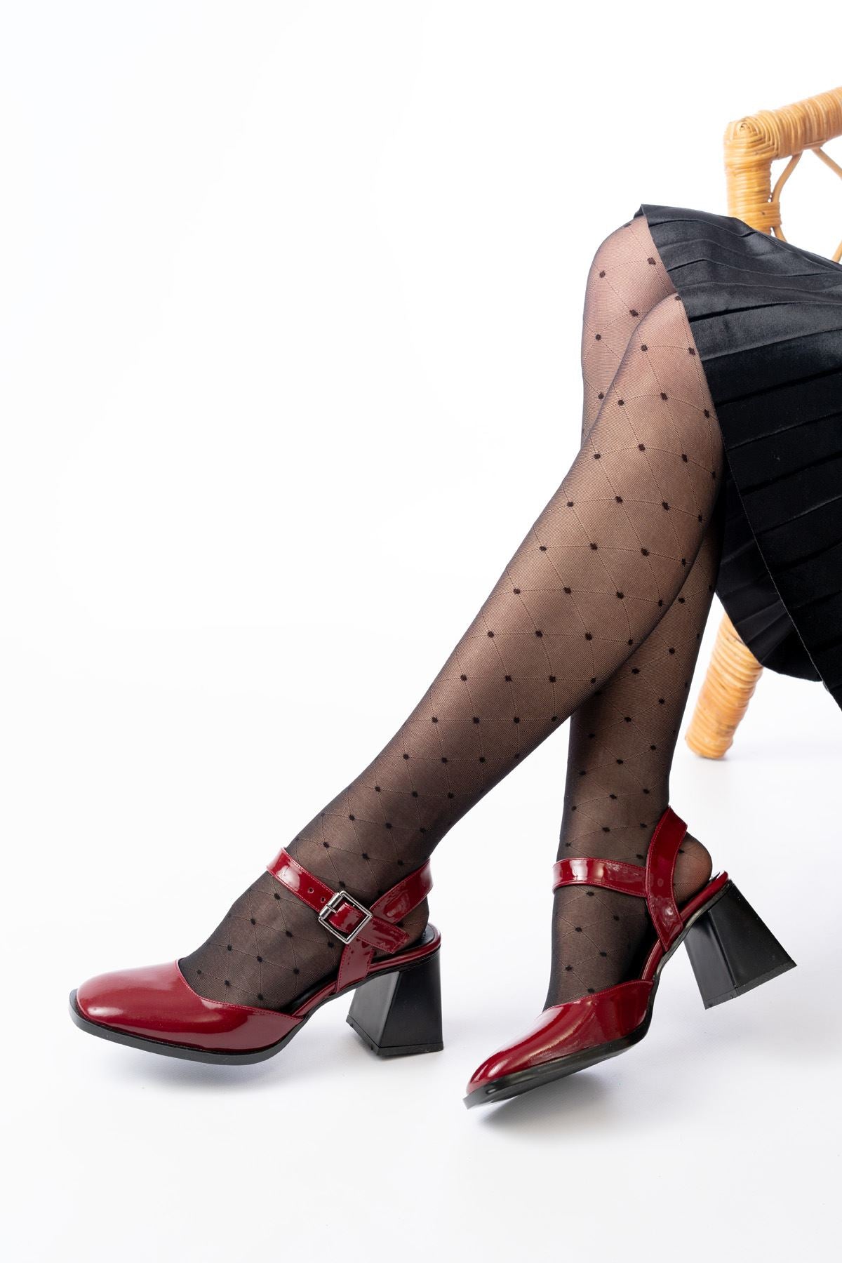 İNF-40450 Bordo Rugan Günlük Arkası Açık Topuklu Bayan Ayakkabı - Bordo