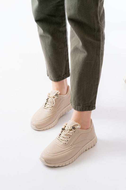 Ayakkabı Aşkı Bej Bağcıklı Desenli Günlük Spor Ayakkabı