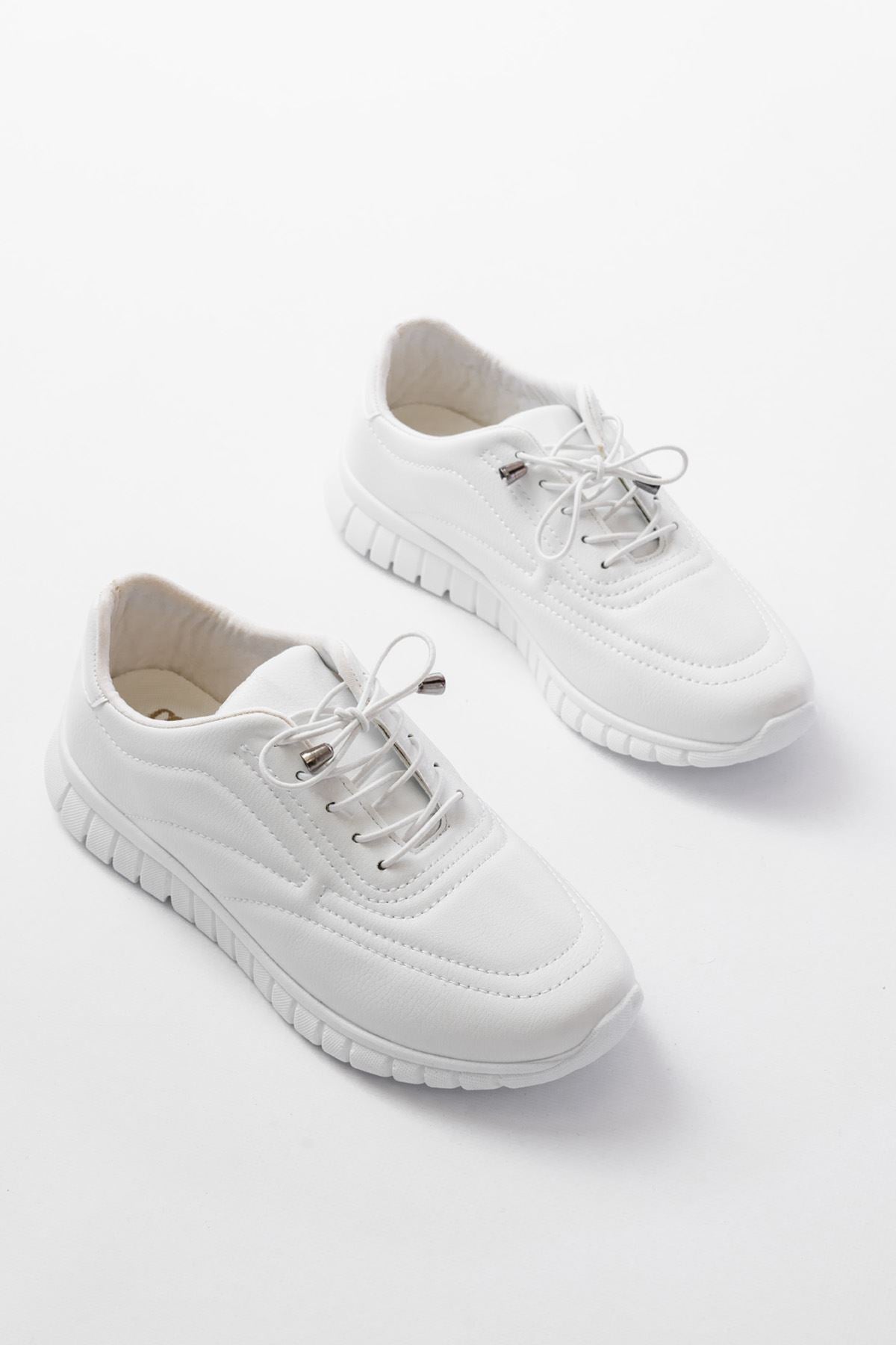 Ayakkabı Aşkı Beyaz Bağcıklı Desenli Günlük Spor Ayakkabı