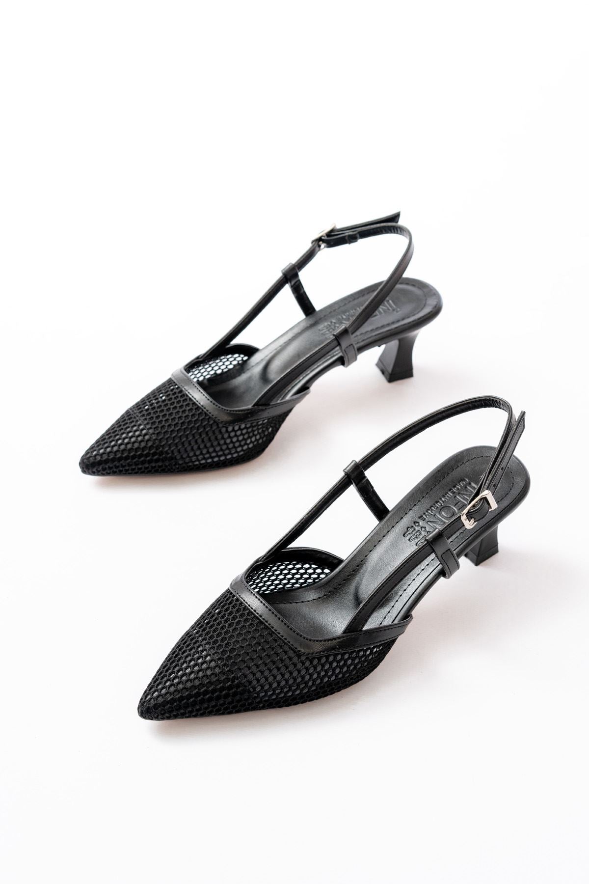 Ayakkabı Aşkı Siyah Günlük Fileli Arkası Açık 7 cm Topuklu Bayan Ayakkabı