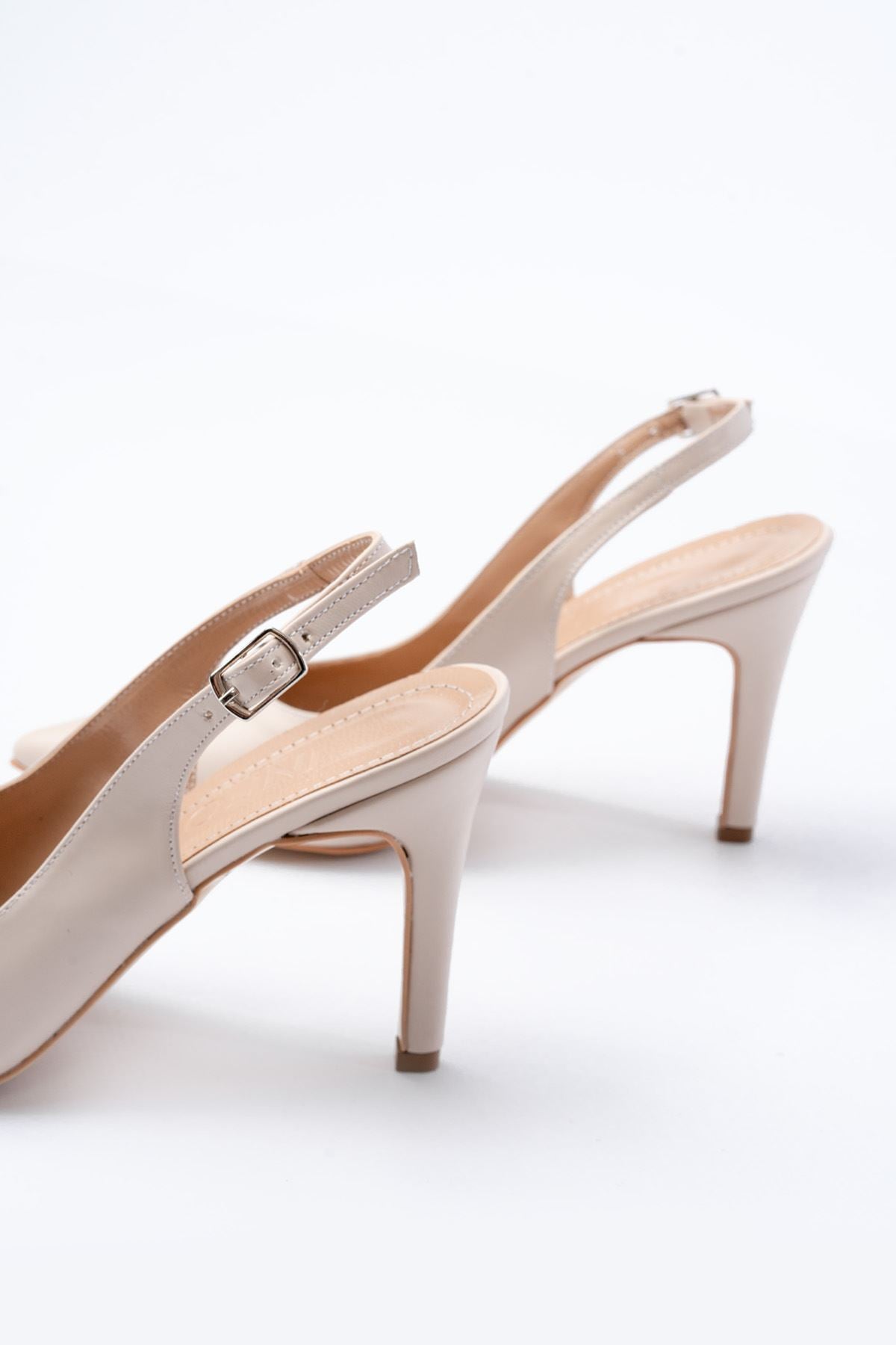 Ayakkabı Aşkı Bej Günlük Arkası Açık 9 cm Topuklu Kadın Ayakkabı