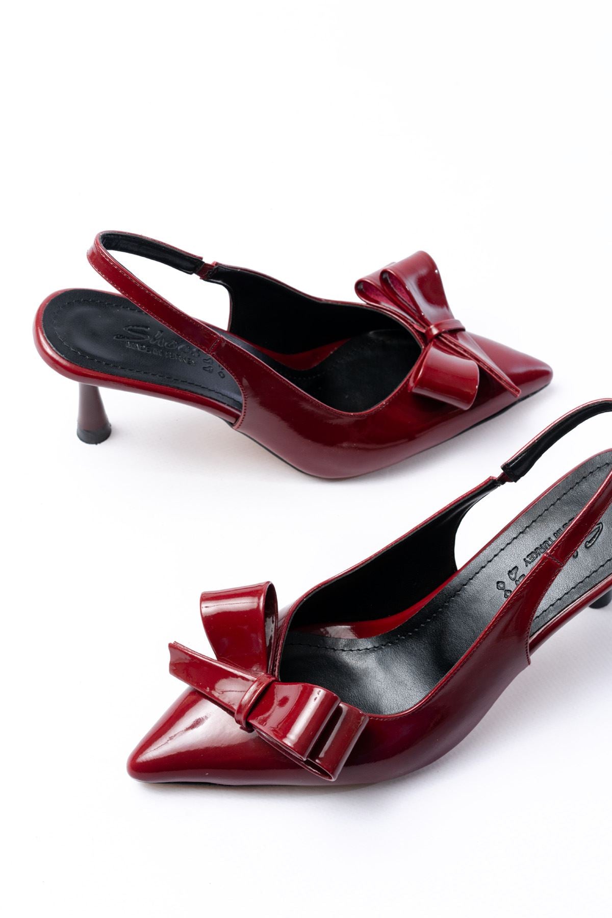 Ayakkabı Aşkı İNF-4501 Bordo Rugan Günlük Arkası Açık Fiyonklu Topuklu Bayan Ayakkabı