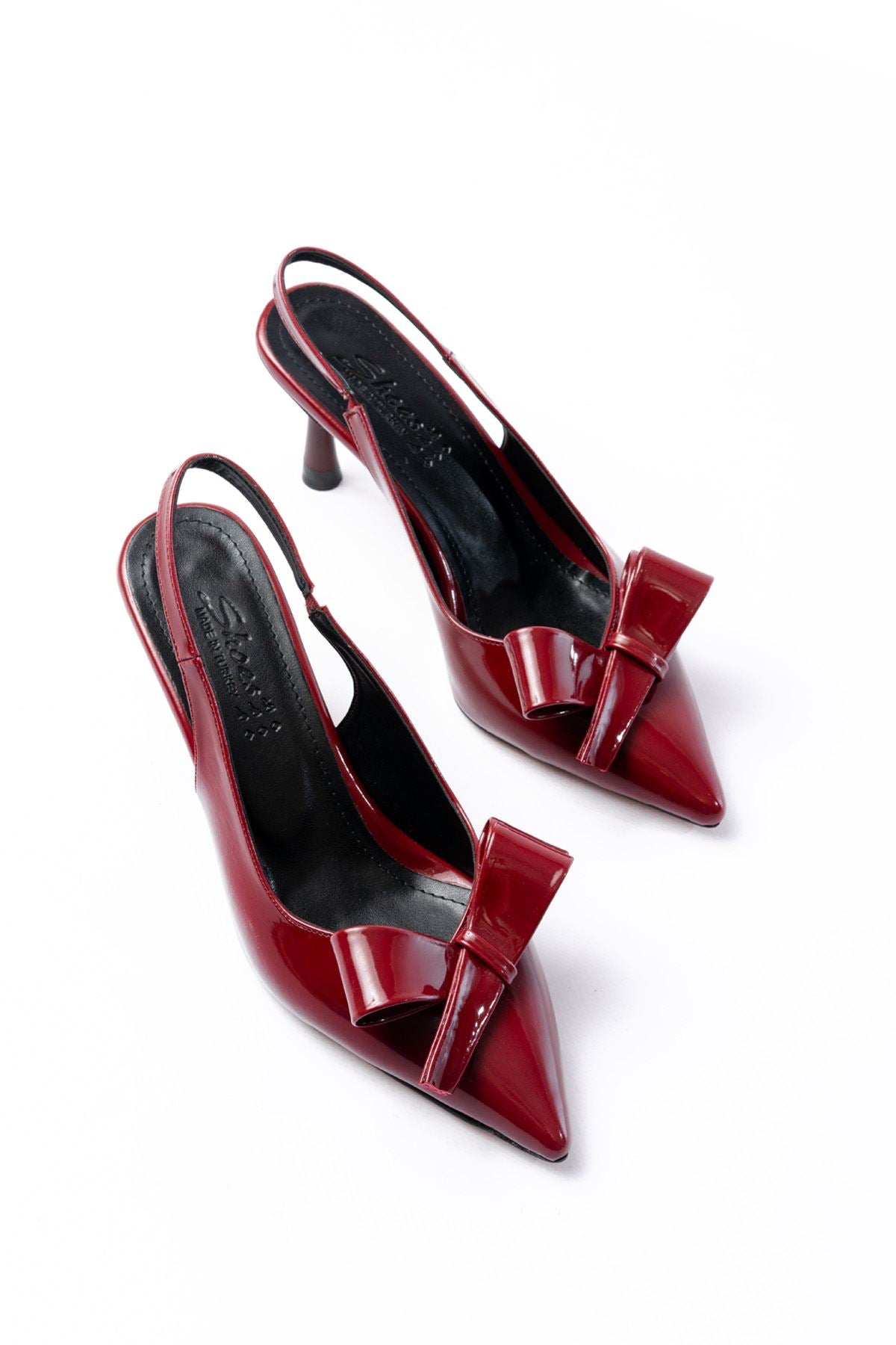 Ayakkabı Aşkı İNF-4501 Bordo Rugan Günlük Arkası Açık Fiyonklu Topuklu Bayan Ayakkabı