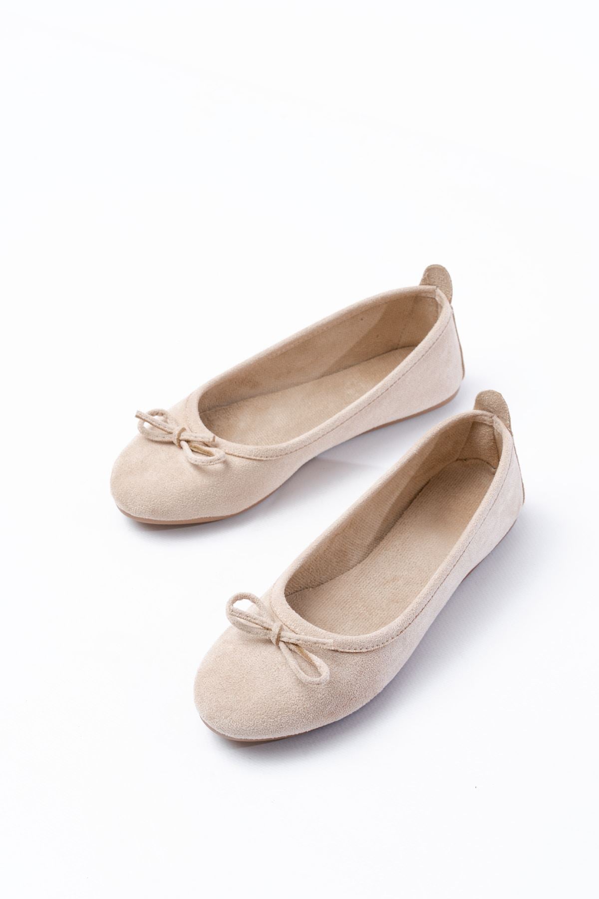 Ayakkabı Aşkı 6101 Bej Süet Fiyonklu Günlük Kadın Babet