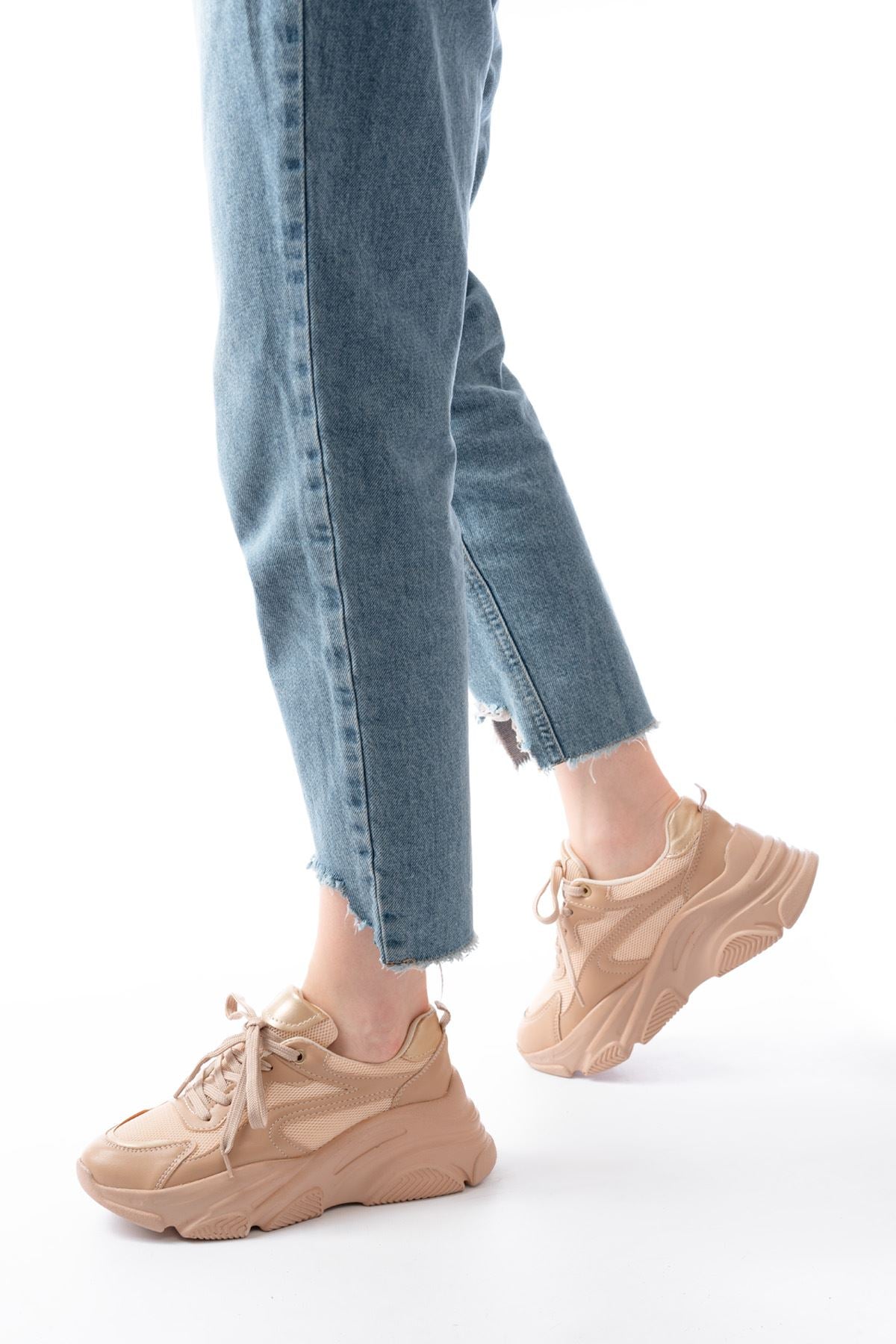 Ayakkabı Aşkı Nut Gold Bağcıklı Fileli Günlük Spor Ayakkabı