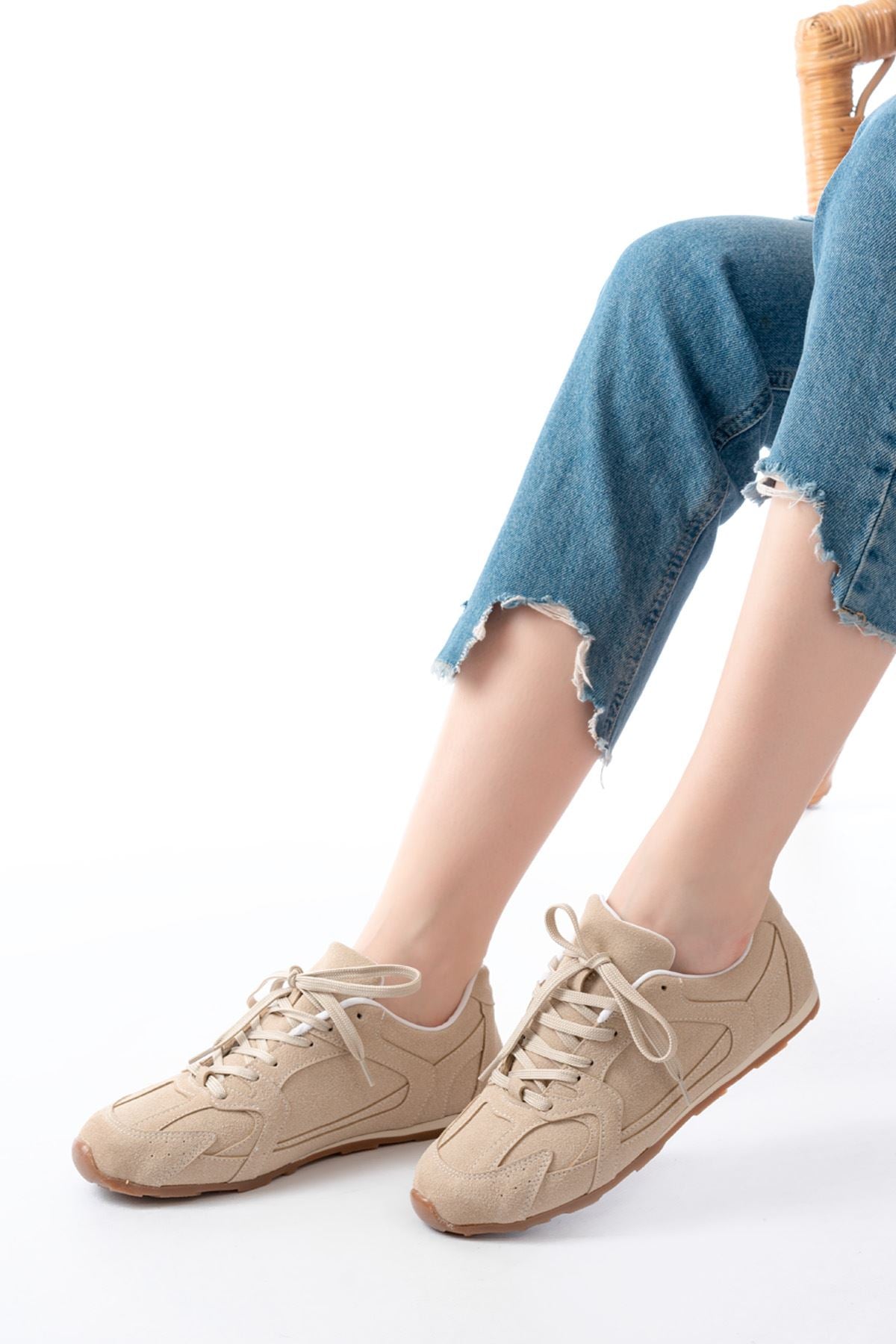 Ayakkabı Aşkı Bej Süet İnce Taban Günlük Spor Ayakkabı