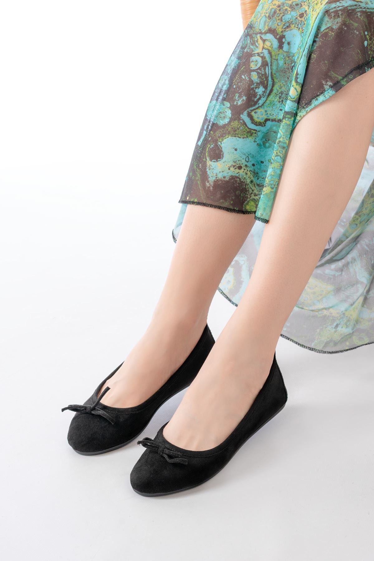 6101 Siyah Süet Fiyonklu Günlük Kadın Babet - Siyah Süet