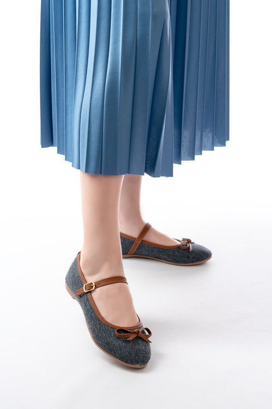 Ayakkabı Aşkı 6321 Laci Keten Günlük Baret Tokalı Bayan Babet