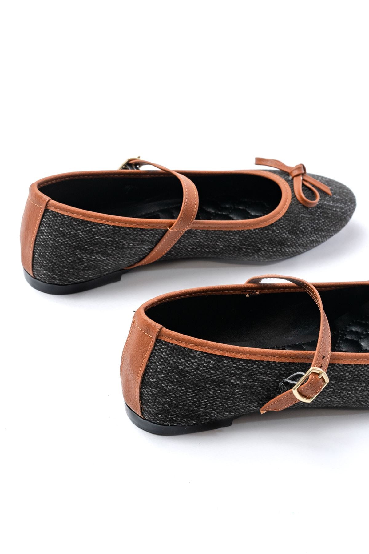 Ayakkabı Aşkı 6321 Siyah Keten Günlük Baret Tokalı Bayan Babet