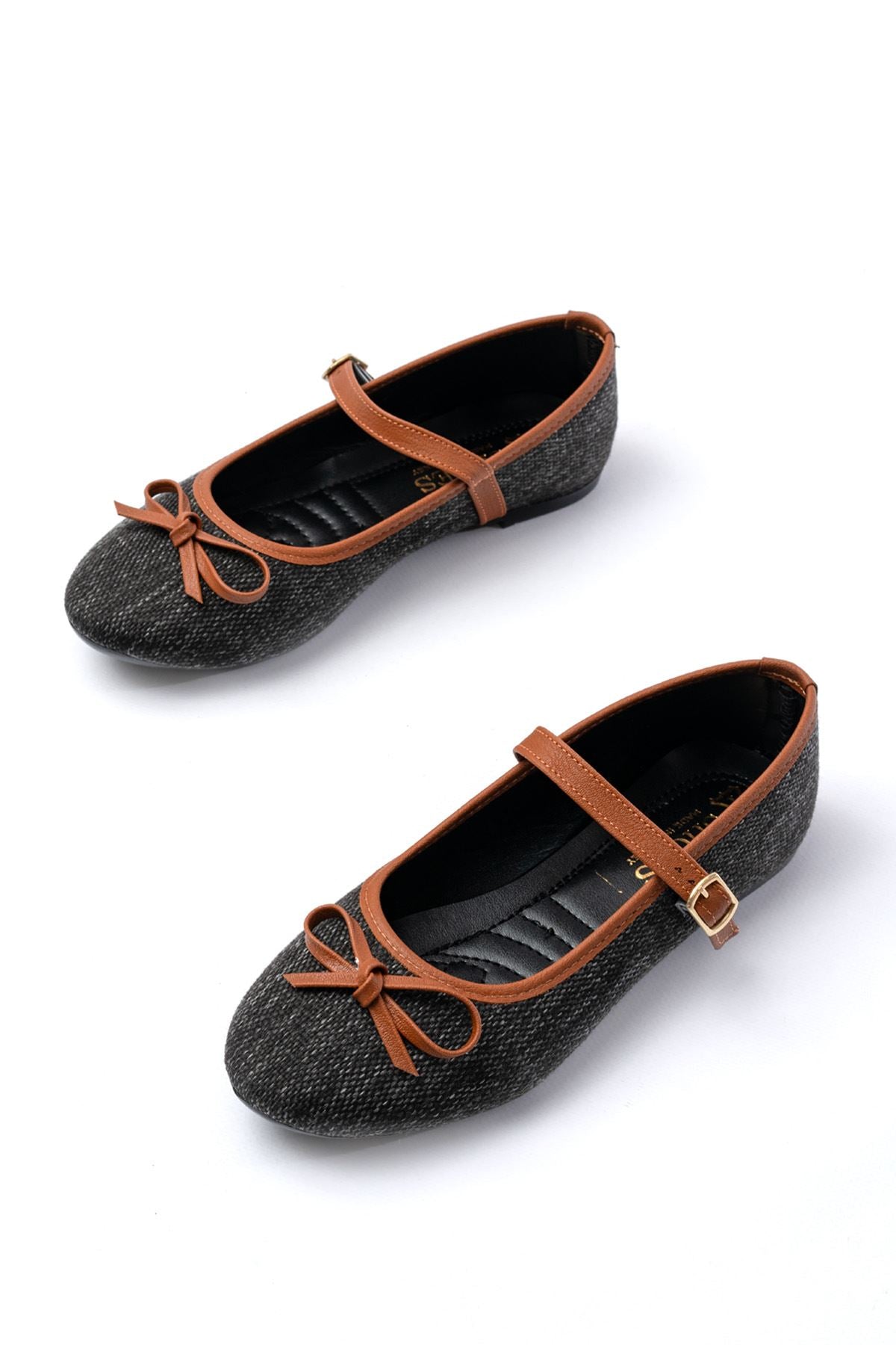 Ayakkabı Aşkı 6321 Siyah Keten Günlük Baret Tokalı Bayan Babet