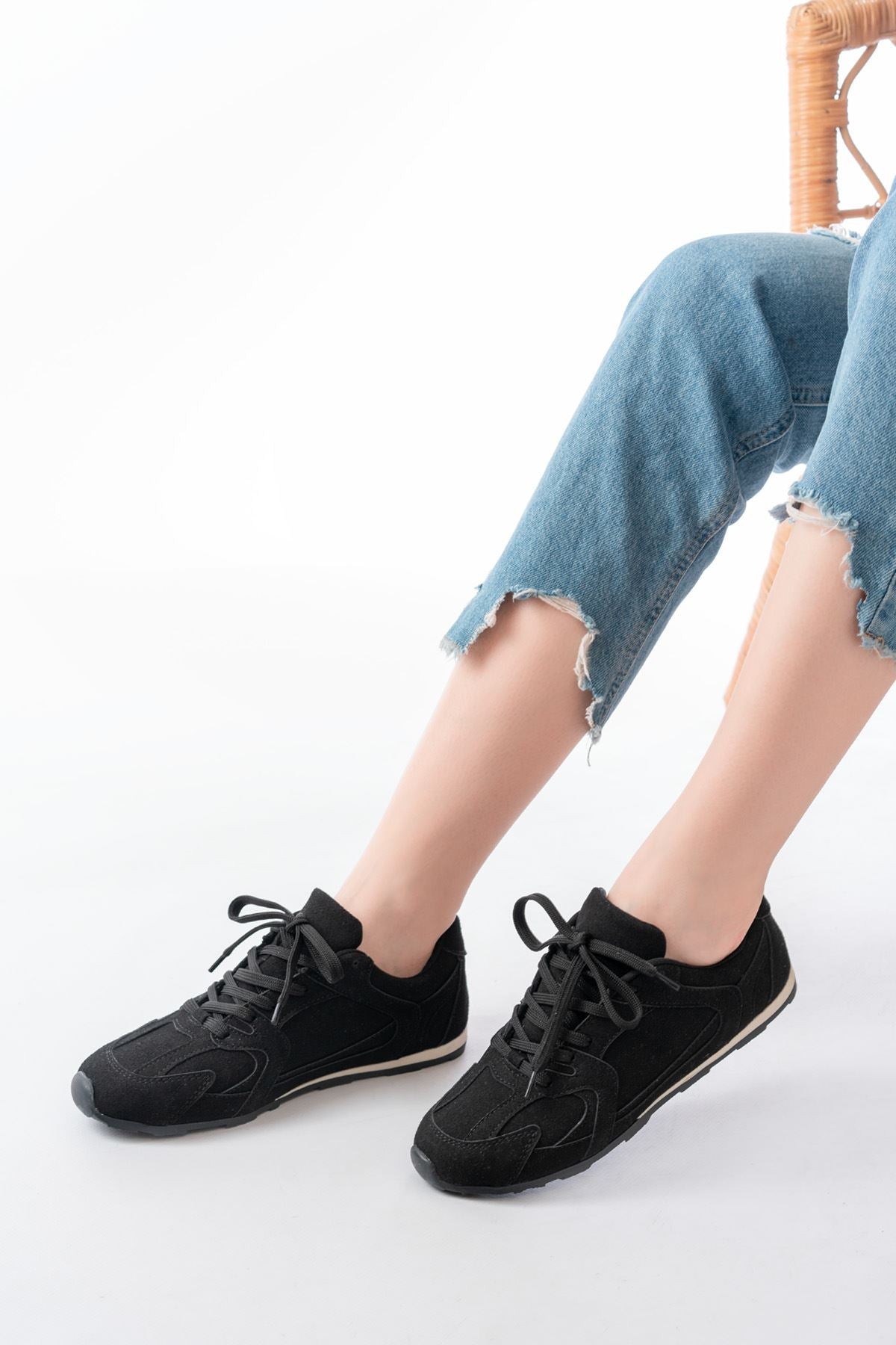 Ayakkabı Aşkı Siyah Süet İnce Taban Günlük Spor Ayakkabı