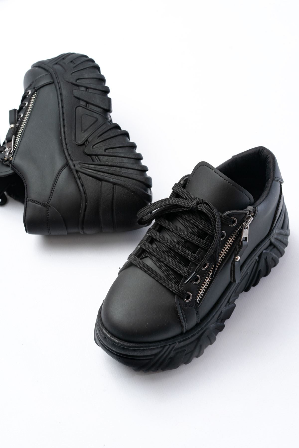 Ayakkabı Aşkı Siyah Bağcıklı Fermuarlı Yüksek Taban Günlük Spor Ayakkabı