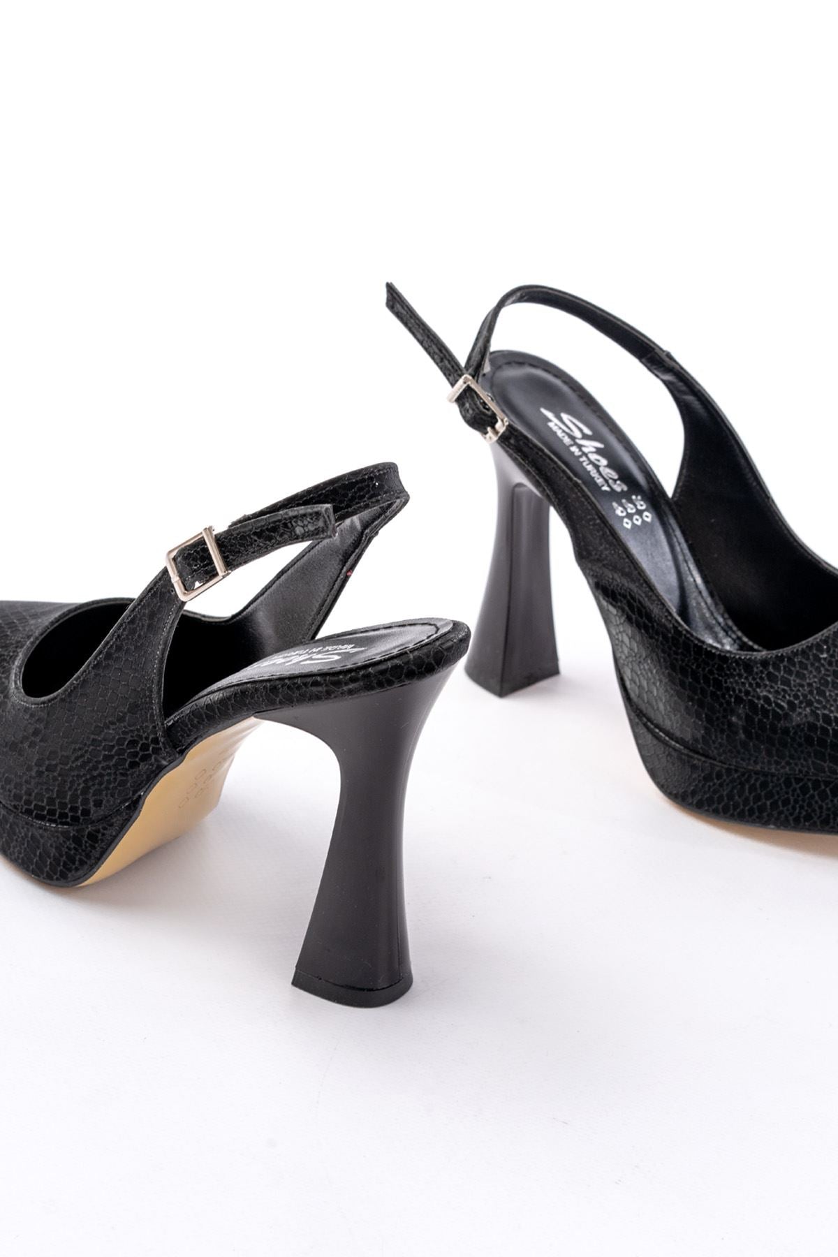 Ayakkabı Aşkı Siyah Günlük Arkası Açık Yılan Desenli Topuklu Bayan Ayakkabı