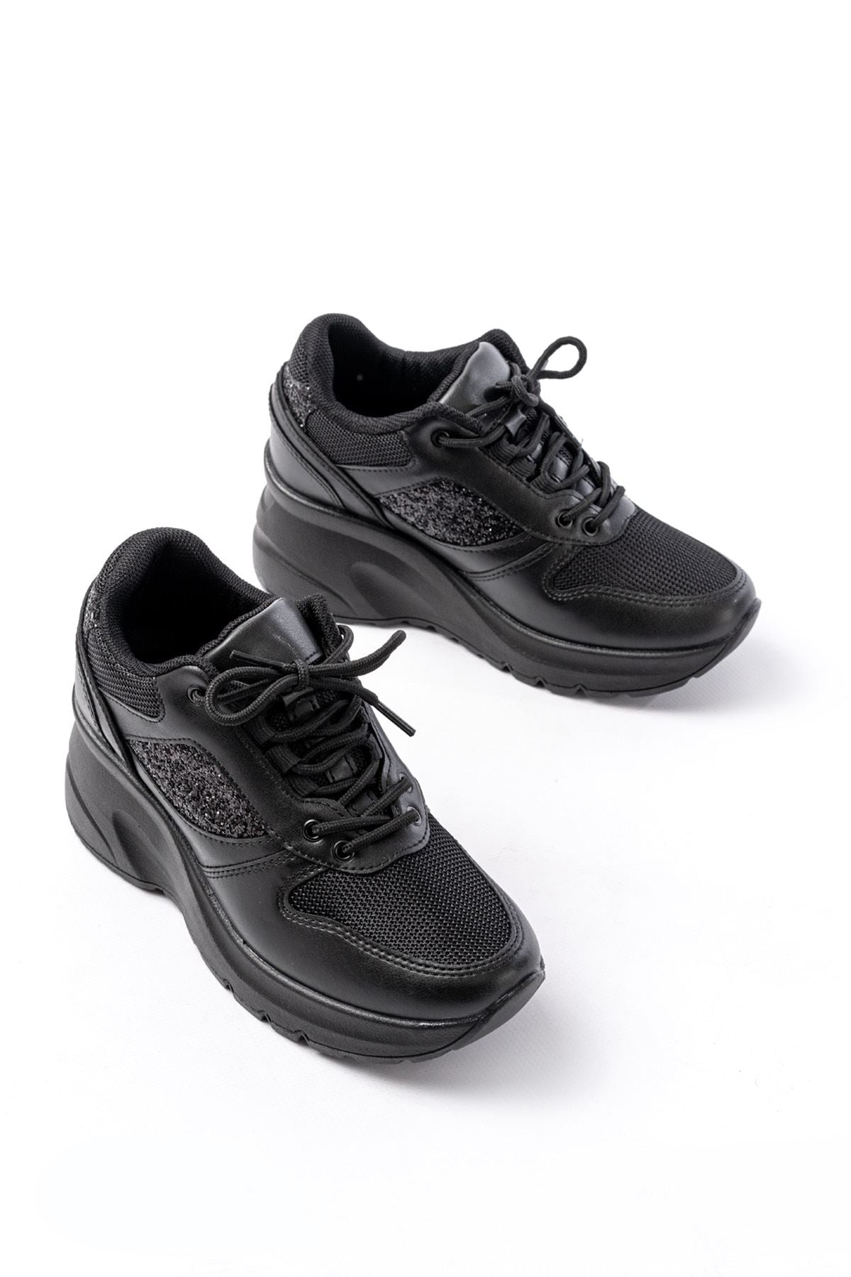 Ayakkabı Aşkı Siyah Günlük Bağcıklı Taş Aksesuarlı Yazlık Spor Ayakkabı