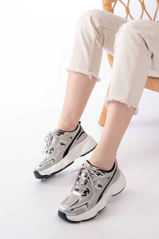 Ayakkabı Aşkı Gri Günlük Bağcıklı Beyaz Tabanlı Yazlık Spor Ayakkabı