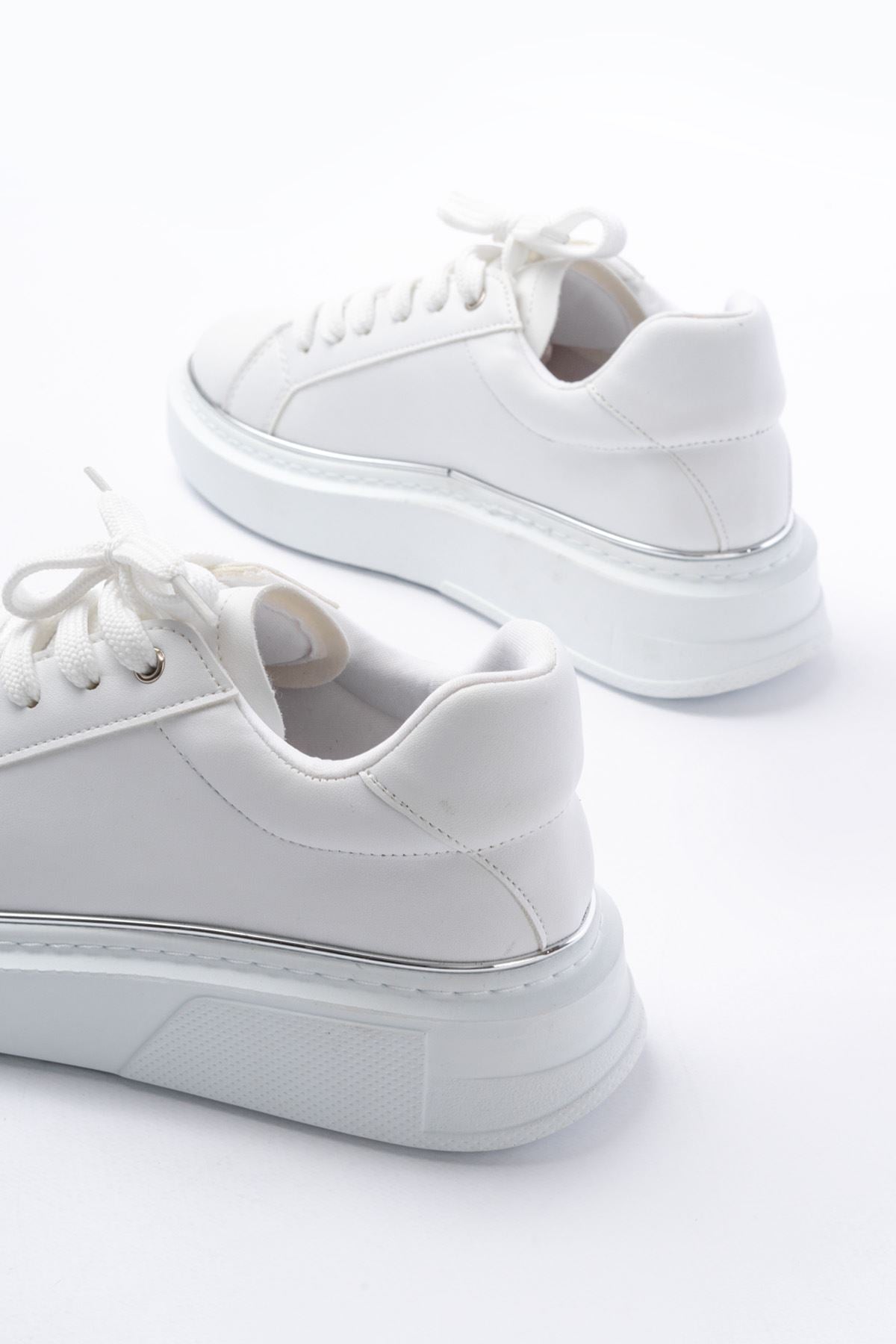 Ayakkabı Aşkı Beyaz Gümüş Bağcıklı Dikişli Günlük Spor Ayakkabı