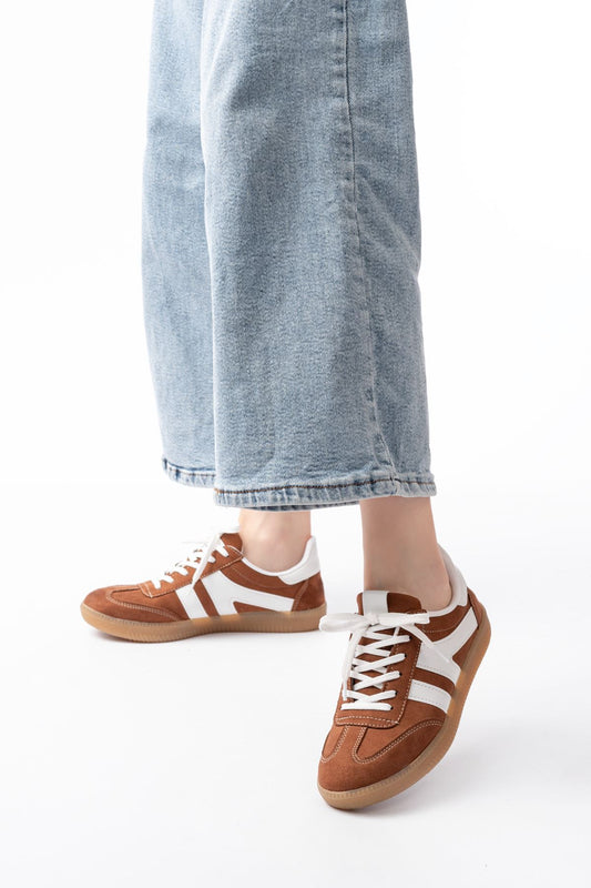 Ayakkabı Aşkı Taba Süet Bağcıklı Termo Taban Günlük Kadın Spor