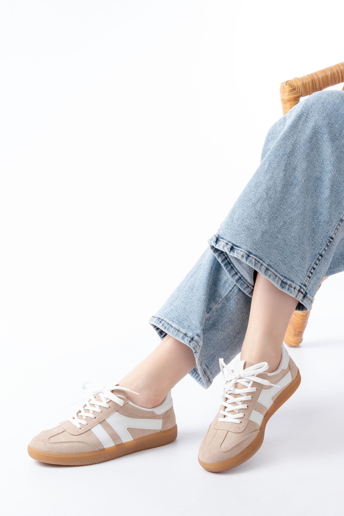 Ayakkabı Aşkı Bej Süet Bağcıklı Termo Taban Günlük Kadın Spor