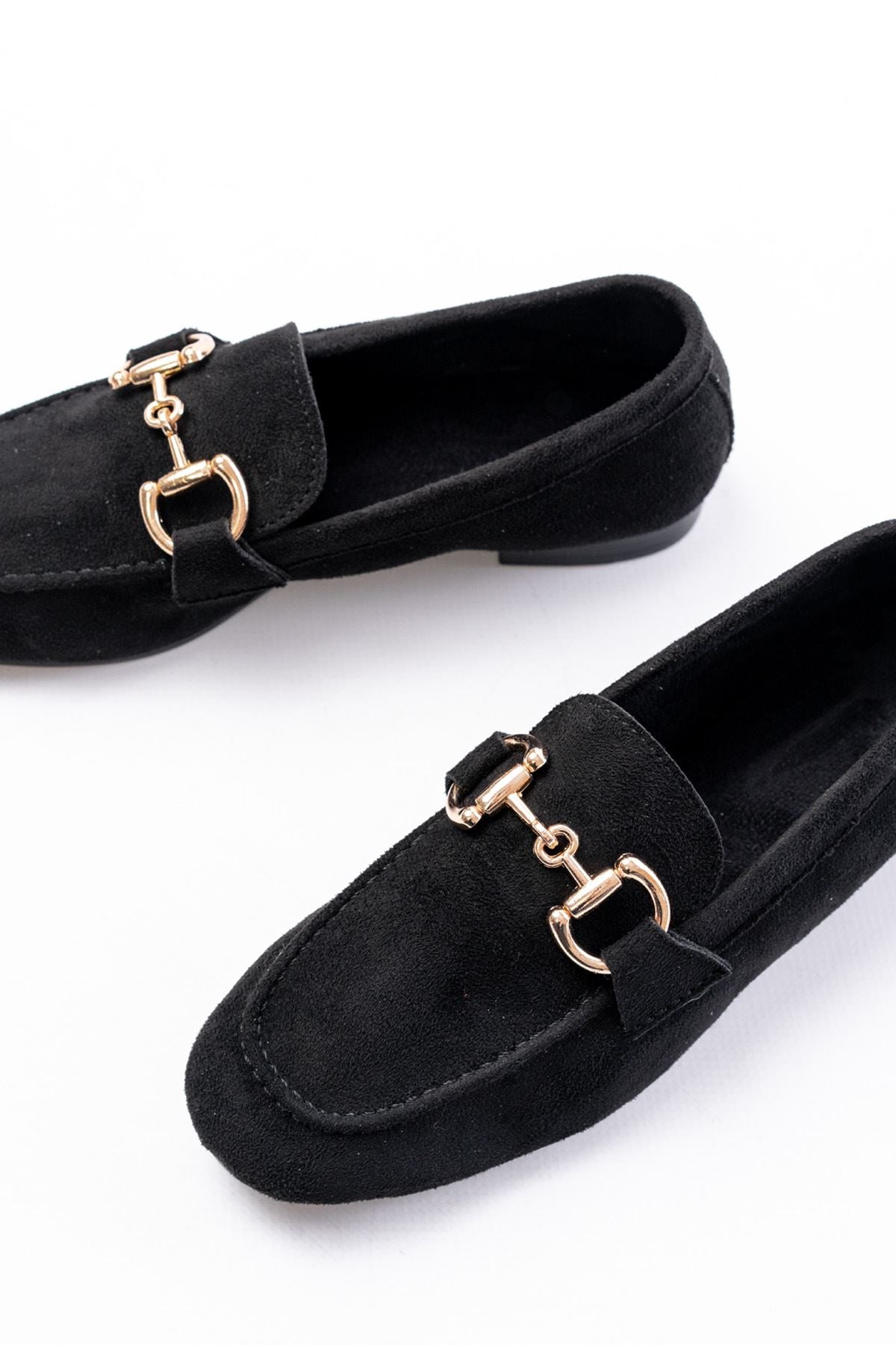 Ayakkabı Aşkı 303 Siyah Süet Toka Aksesuarlı Günlük Kadın Babet