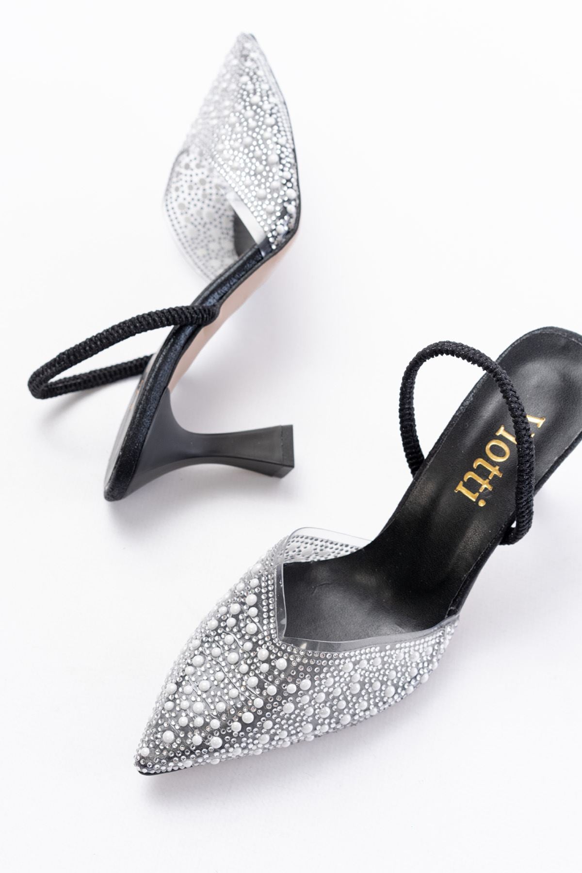 Ayakkabı Aşkı Siyah Günlük Arkası Açık Taşlı Topuklu Bayan Ayakkabı