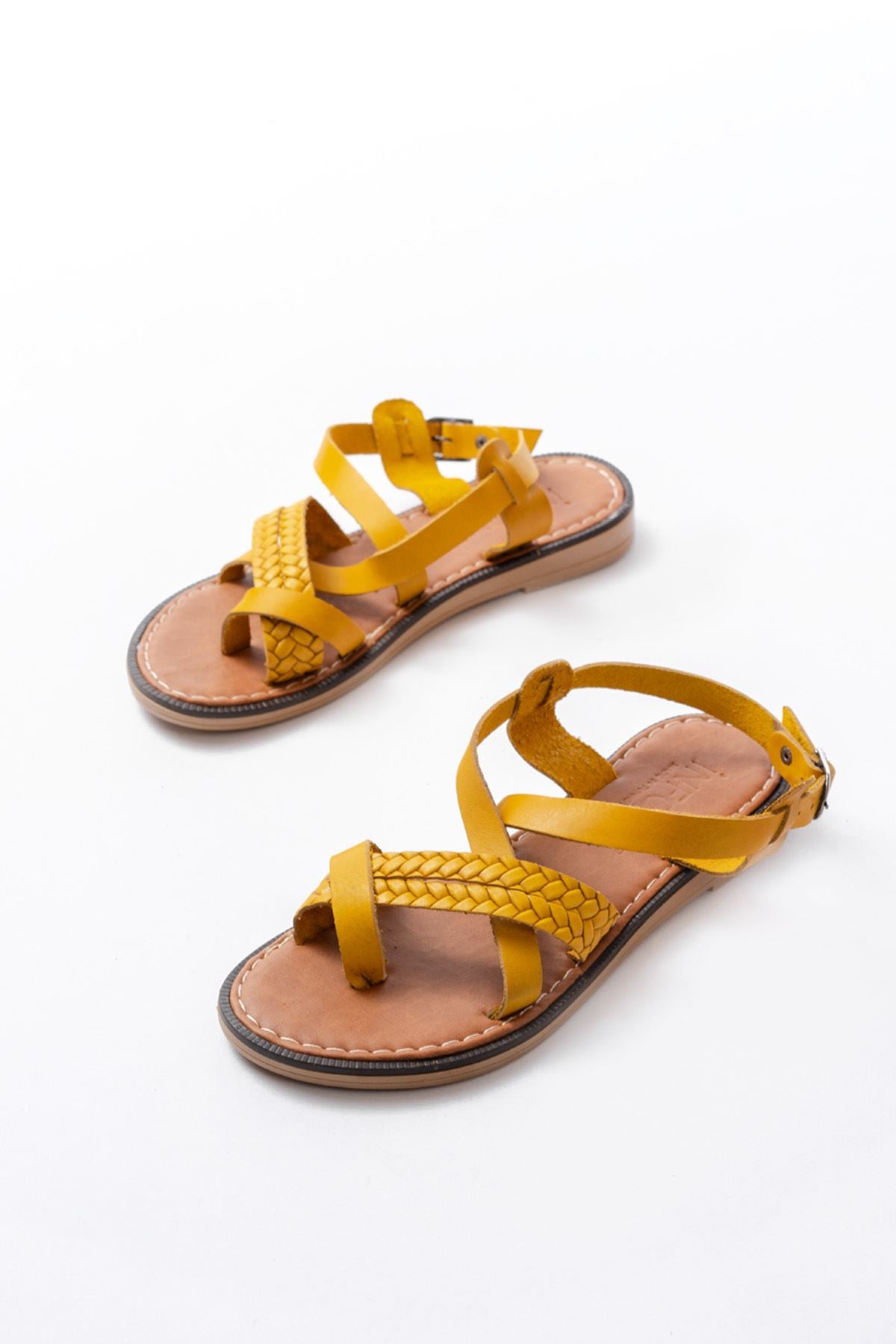 Ayakkabı Aşkı Hardal Ortopedik Hakiki Deri Kadın Sandalet