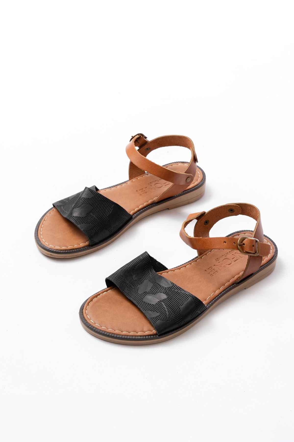Ayakkabı Aşkı Siyah Ortopedik Hakiki Deri Kadın Sandalet