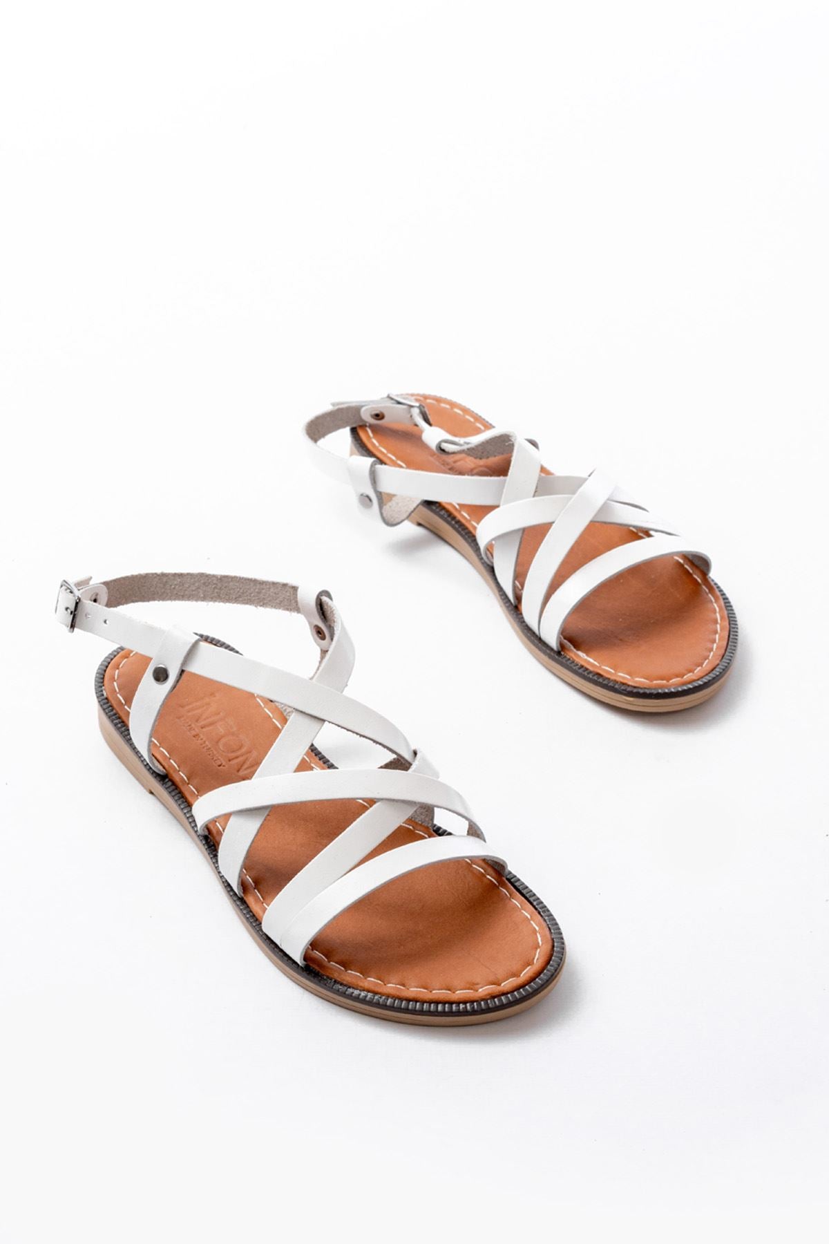 Ayakkabı Aşkı Beyaz Ortopedik Hakiki Deri Kadın Sandalet