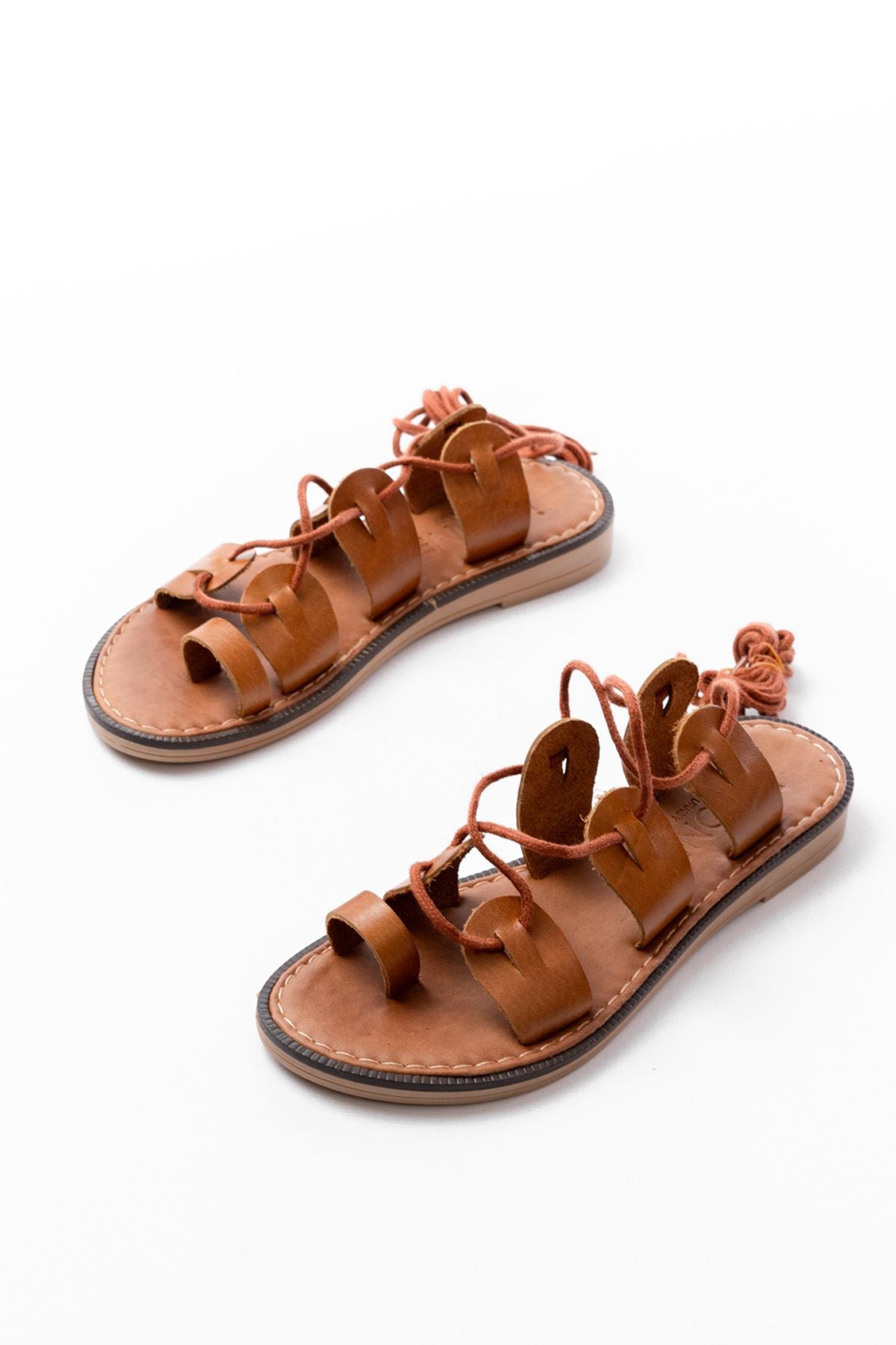 Ayakkabı Aşkı Taba Bilekten Bağlamalı Ortopedik Hakiki Deri Kadın Sandalet