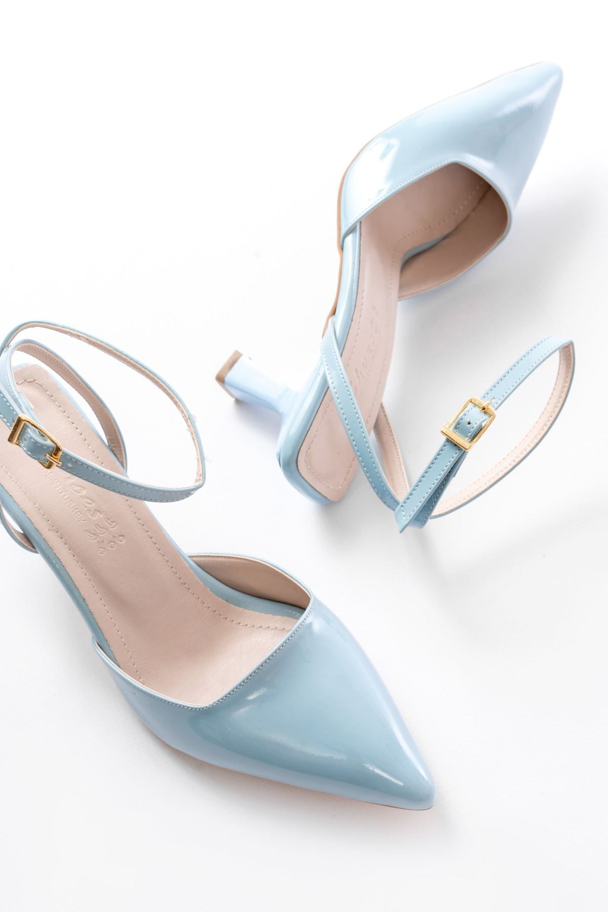 Ayakkabı Aşkı Bebe Mavi Rugan Günlük 7 cm Topuklu Bayan Ayakkabı