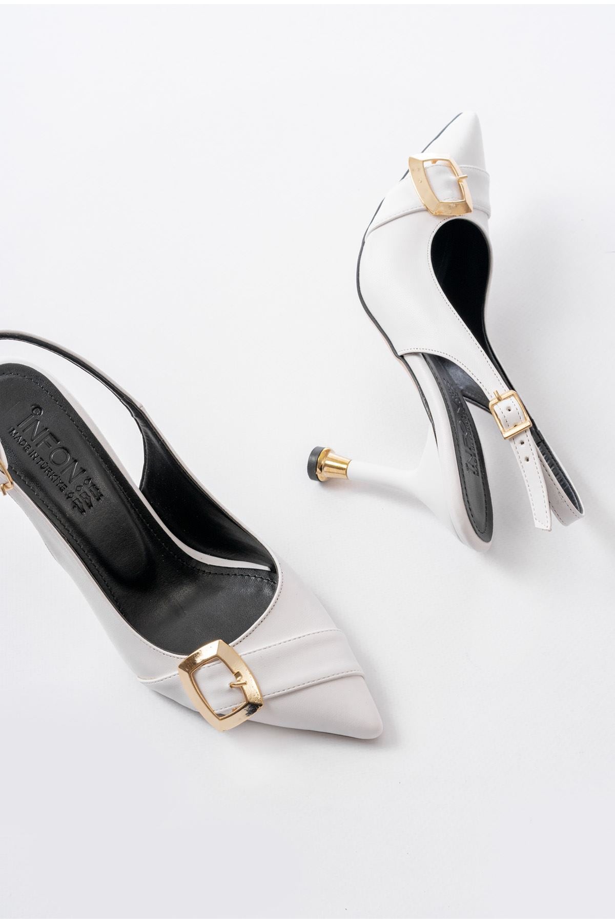 Ayakkabı Aşkı İNF-1151 Beyaz Günlük Arkası Açık Topuklu Bayan Ayakkabı