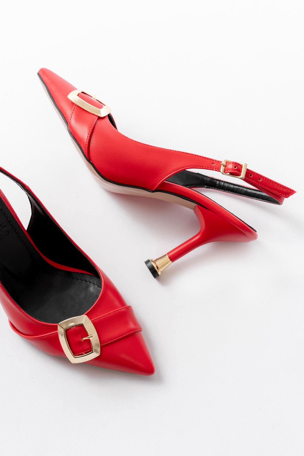 Ayakkabı Aşkı İNF-1151 Kırmızı Günlük Arkası Açık Topuklu Bayan Ayakkabı