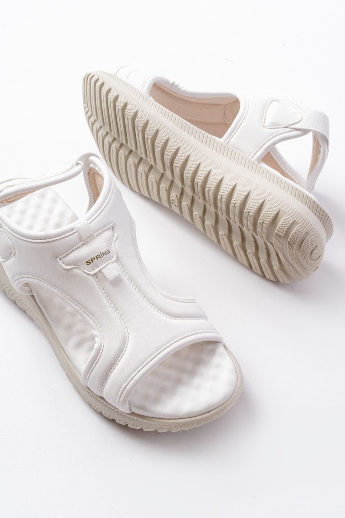 Ayakkabı Aşkı Beyaz Spring Paraşüt Kumaş Lastikli Ortopedik Kadın Sandalet