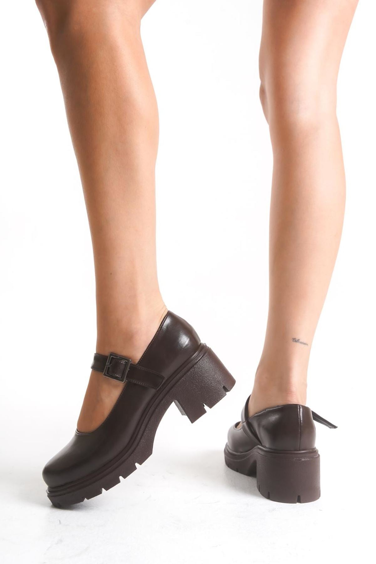 Ayakkabı Aşkı Kahve Kırışık Rugan Tokalı Yüksek Tabanlı Loafer Ayakkabı