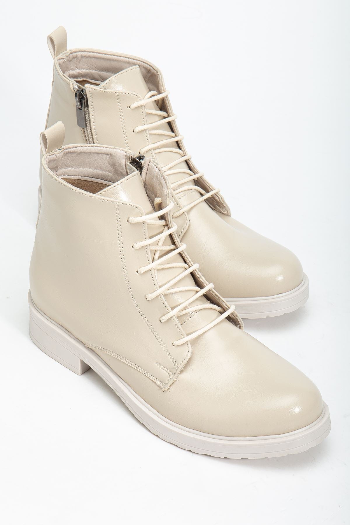 Ayakkabı Aşkı Bej Yanki Bağcıklı Fermuarlı Günlük Kadın Bot