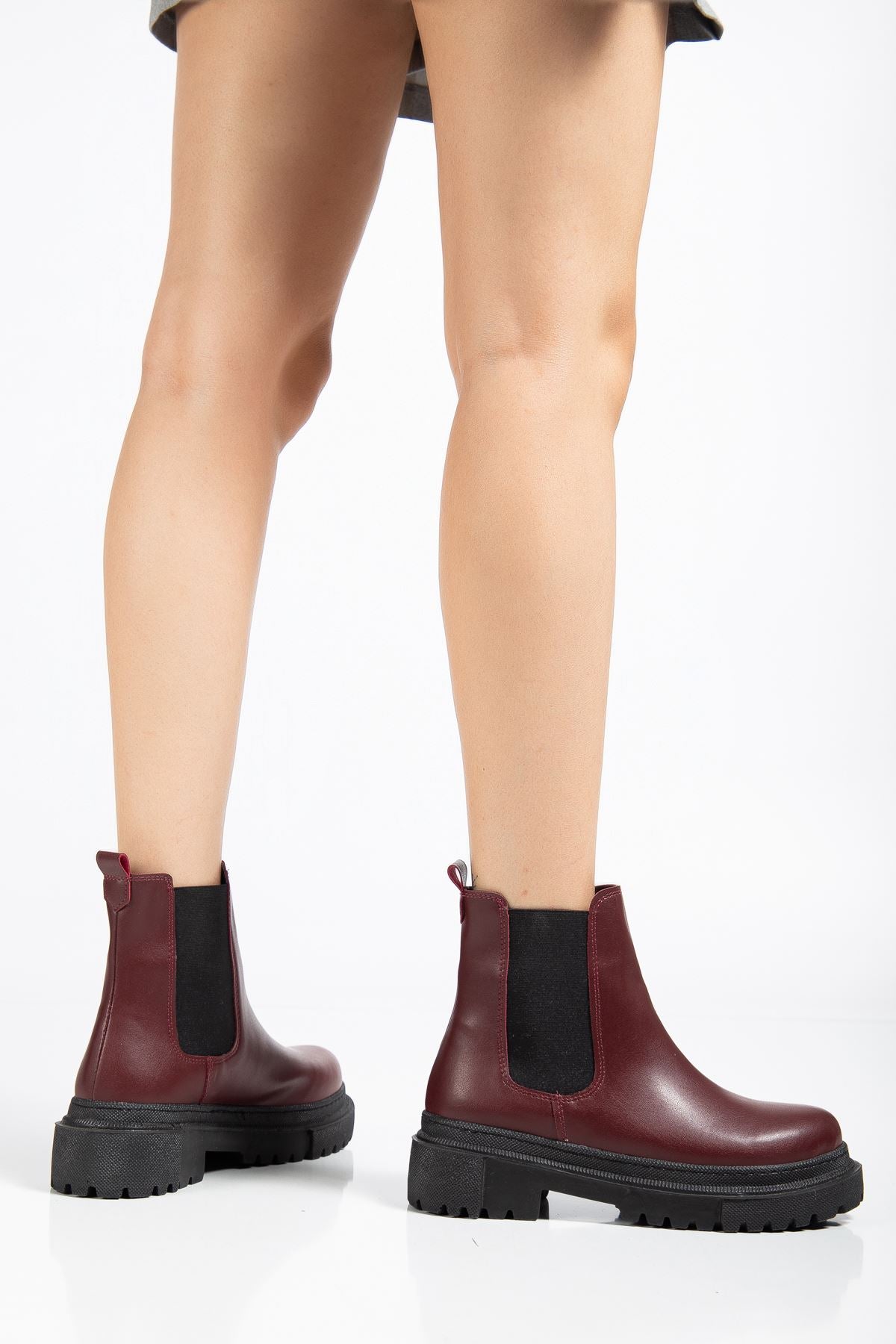 Ayakkabı Aşkı Bordo Lastikli Günlük Kadın Bot