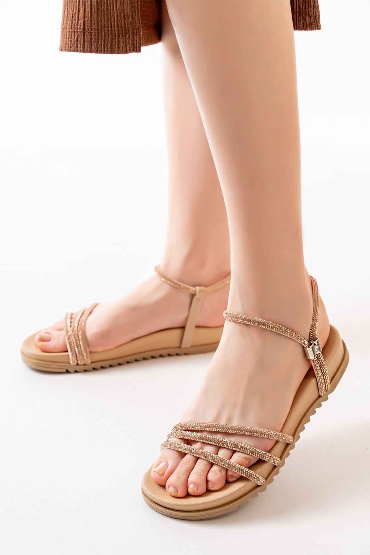 Ayakkabı Aşkı 1001-1100 Nut Roze Taşlı Günlük Kadın Sandalet