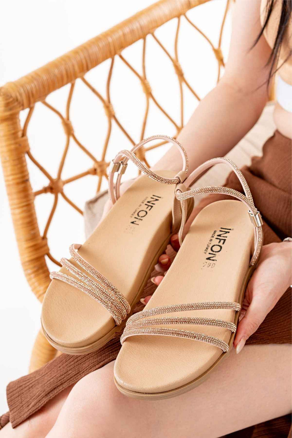 Ayakkabı Aşkı 1001-1100 Nut Roze Taşlı Günlük Kadın Sandalet