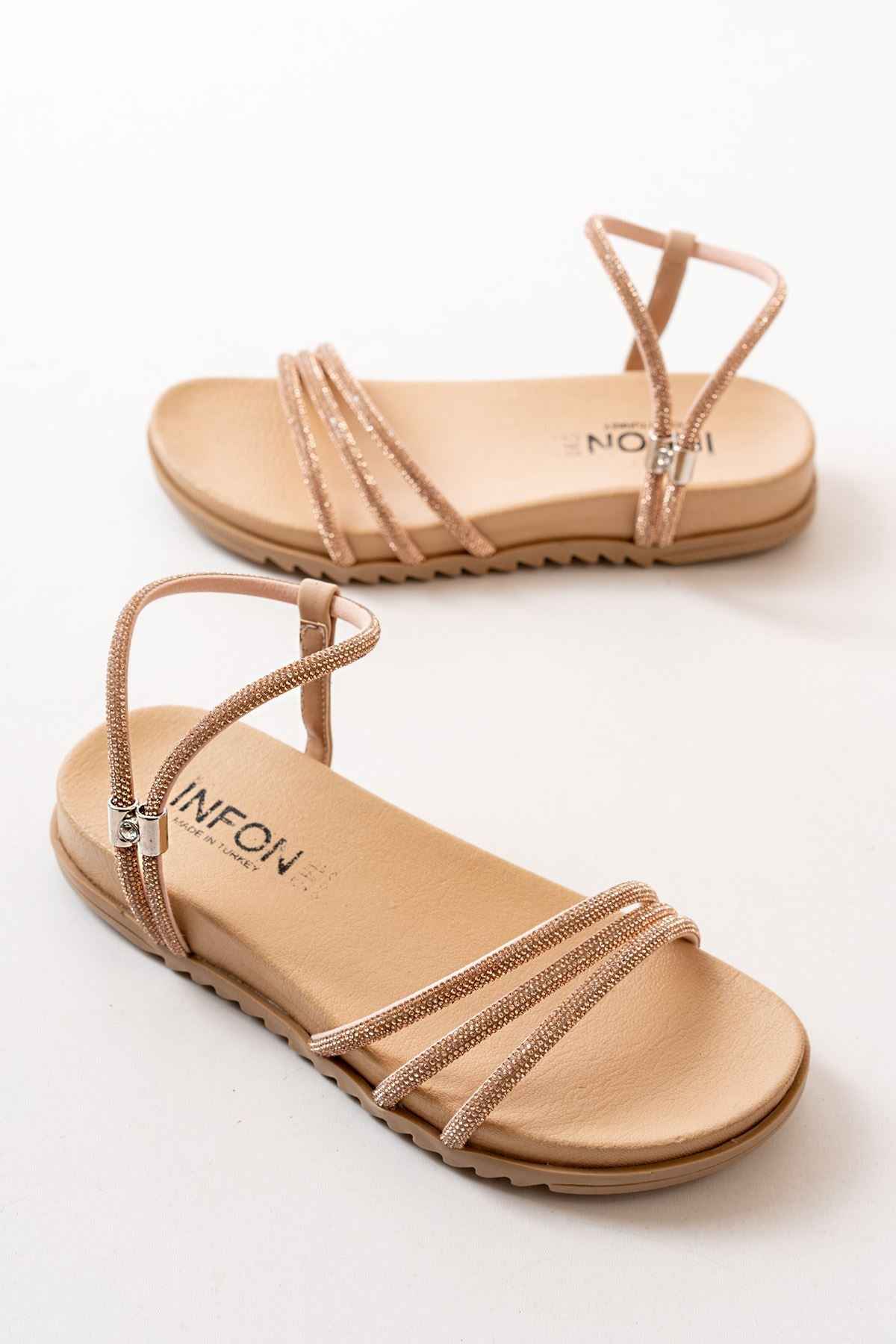 Ayakkabı Aşkı 1001-1100 Nut Roze Taşlı Günlük Kadın Sandalet