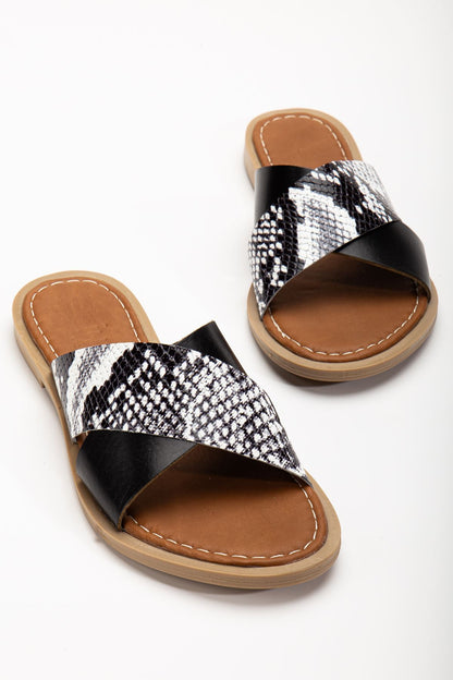 Ayakkabı Aşkı Siyah Ortopedik Hakiki Deri Çapraz Bantlı Kadın Terlik