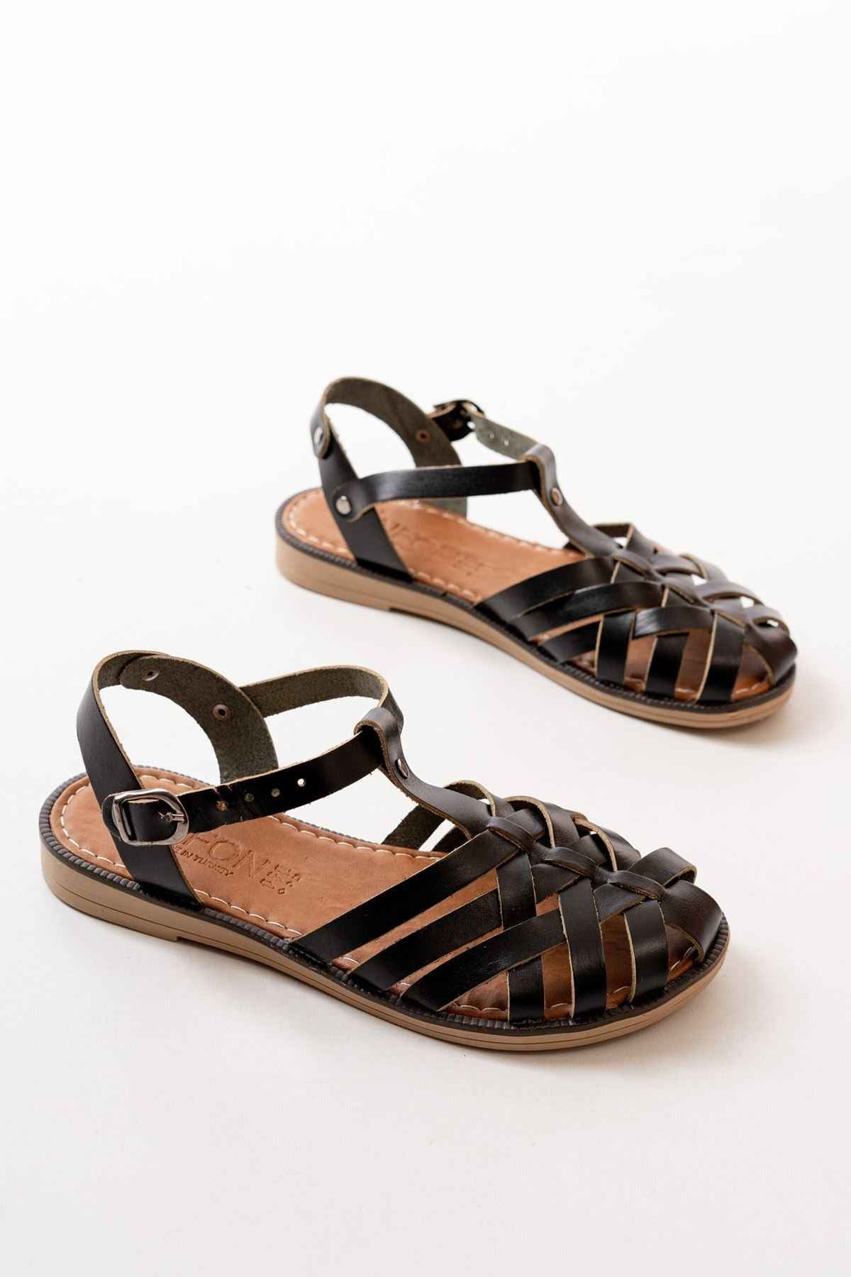 Ayakkabı Aşkı 205-02 Siyah Ortopedik Hakiki Deri Kadın Sandalet