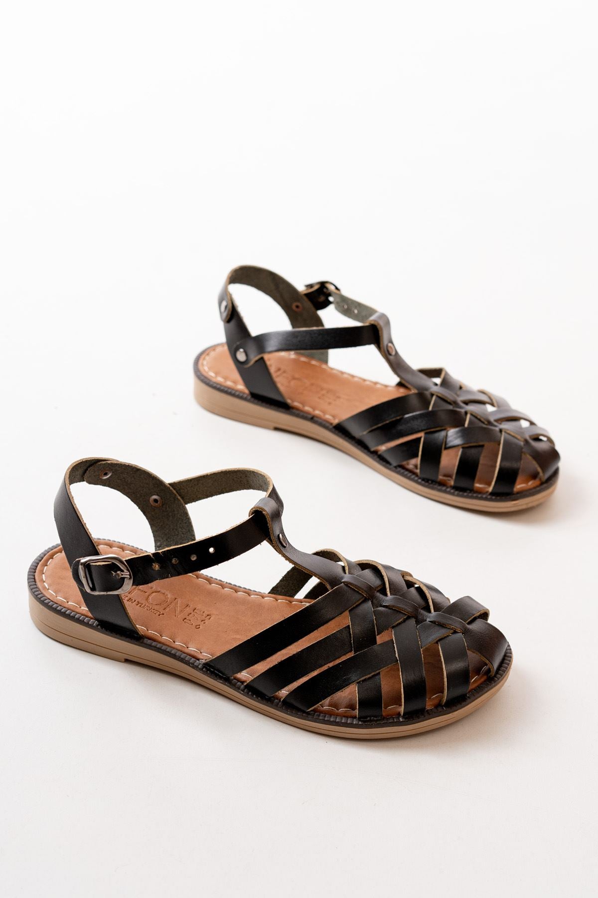 Ayakkabı Aşkı Siyah Ortopedik Hakiki Deri Kadın Sandalet