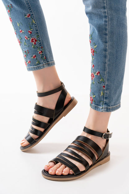 Ayakkabı Aşkı Siyah Ortopedik Hakiki Deri Kadın Sandalet