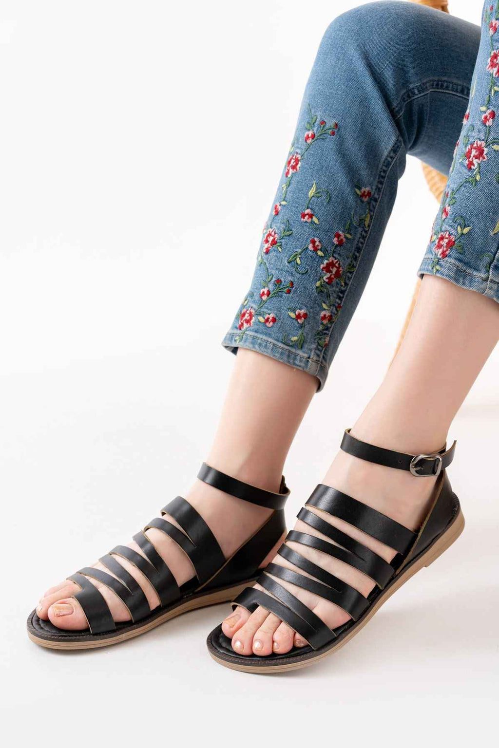 Ayakkabı Aşkı 205-041 Siyah Ortopedik Hakiki Deri Kadın Sandalet