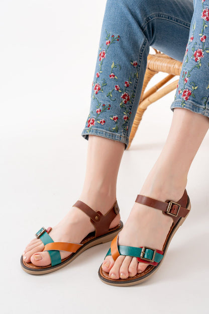 Ayakkabı Aşkı Multi Ortopedik Hakiki Deri Kadın Sandalet