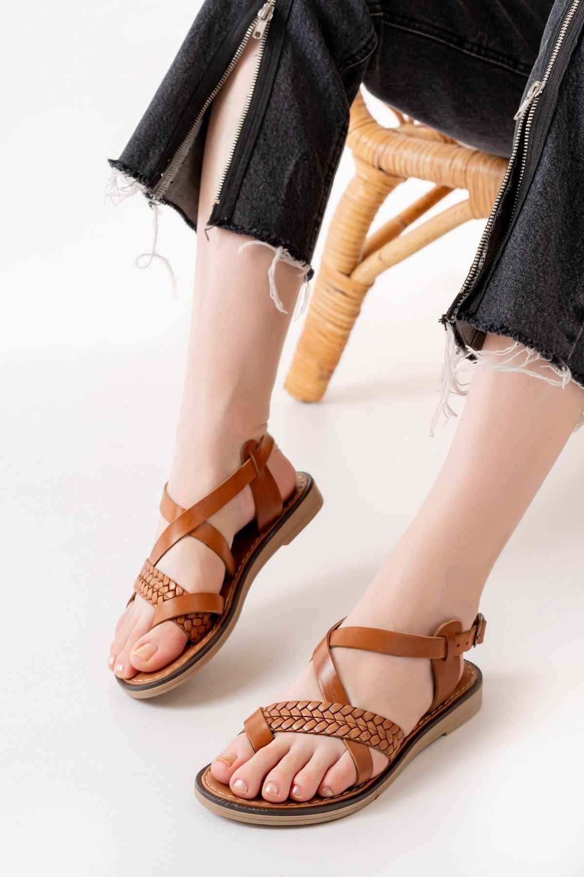 Ayakkabı Aşkı 205-09 Taba Ortopedik Hakiki Deri Kadın Sandalet