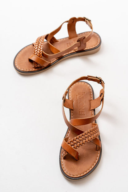 Ayakkabı Aşkı Taba Ortopedik Hakiki Deri Kadın Sandalet