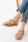 Ayakkabı Aşkı 402 Bej Hasır Kadın Sandalet - Ayakkabı Aşkı