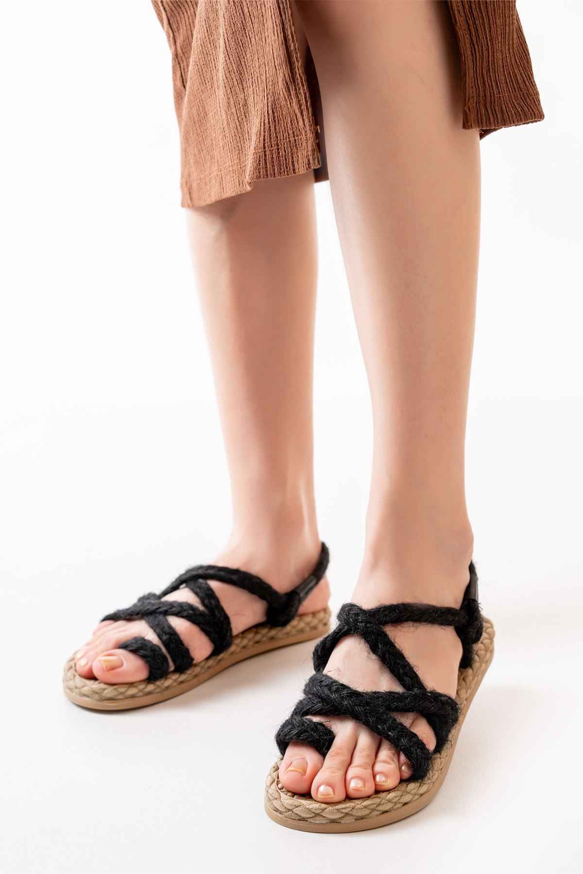 Ayakkabı Aşkı 402 Siyah Hasır Kadın Sandalet